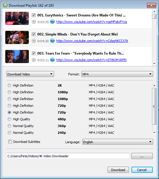 4k video downloader get second part of a playlist